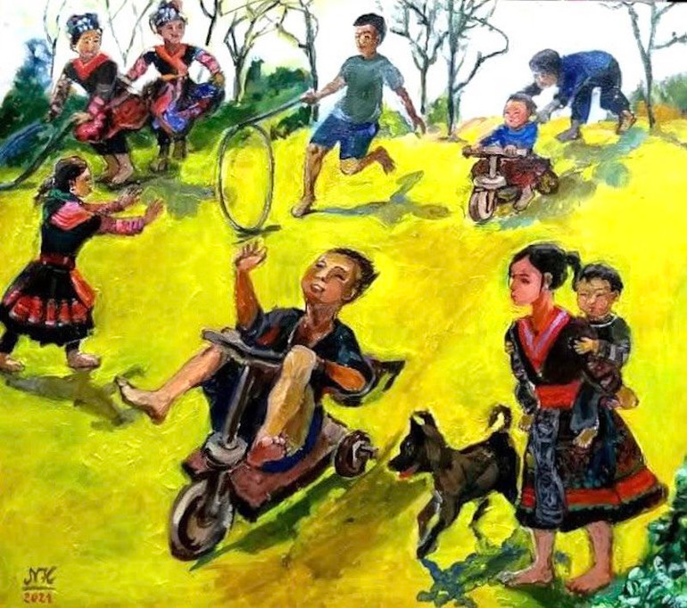 Sân chơi (acrylic) - Lê Ngọc Huyền. (Ảnh: Ban tổ chức cung cấp)