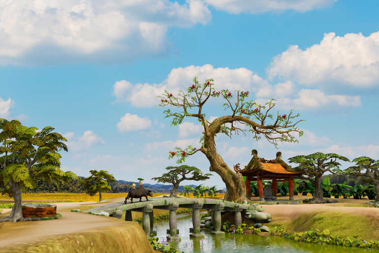 Một cảnh phim tái hiện phong cảnh làng quê Việt Nam