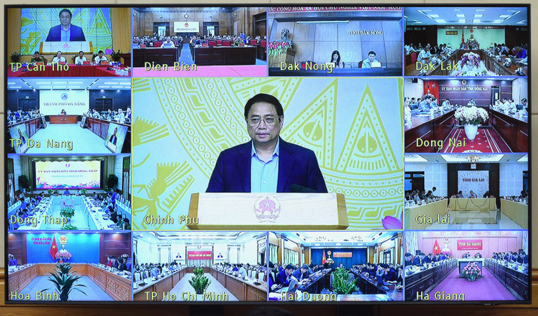 Hội nghị được kết nối trực tuyến đến các tỉnh, thành phố. (Ảnh: TRẦN HẢI)