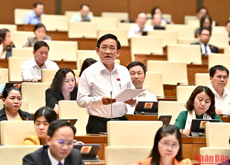 Đại biểu Trần Quốc Tuấn (Trà Vinh) phát biểu tại phiên họp. (Ảnh: ĐĂNG KHOA)