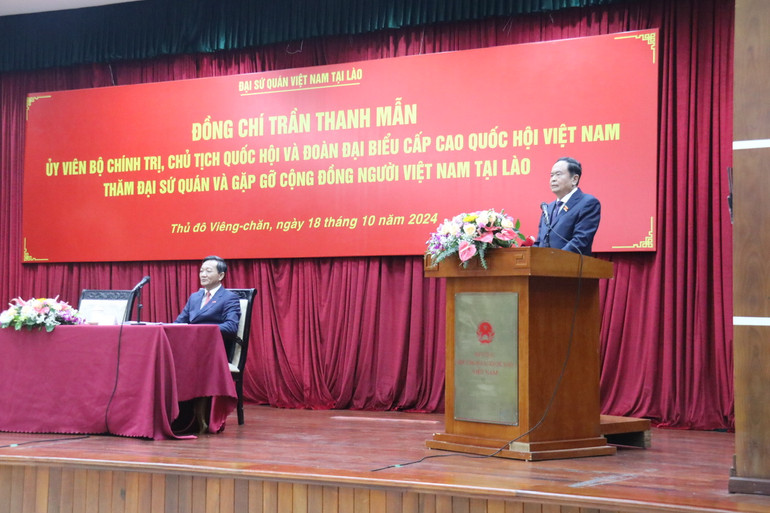 Chủ tịch Quốc hội Trần Thanh Mẫn phát biểu ý kiến tại cuộc gặp. (Ảnh: HẢI TIẾN)