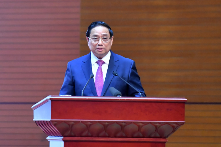 Đồng chí Phạm Minh Chính, Ủy viên Bộ Chính trị, Thủ tướng Chính phủ phát biểu.
