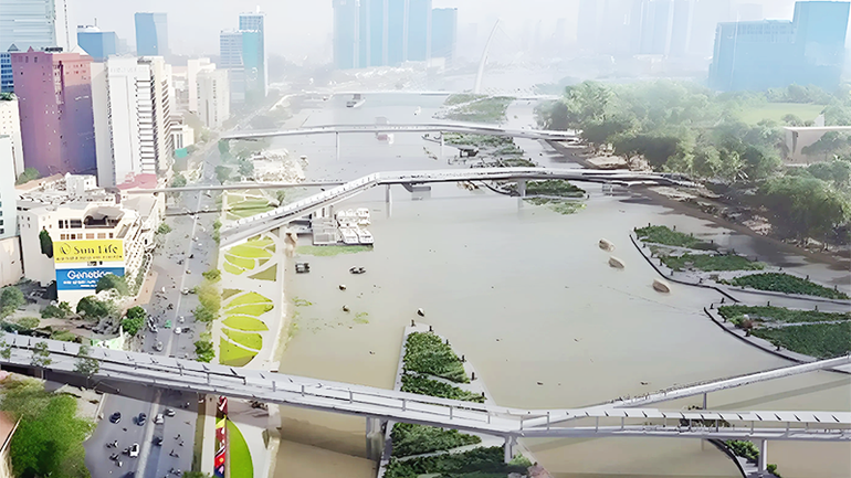 Phối cảnh đảo vườn và các cầu kết nối từng được đề xuất xây tại sông Sài Gòn. Nguồn ảnh | Đơn vị tư vấn