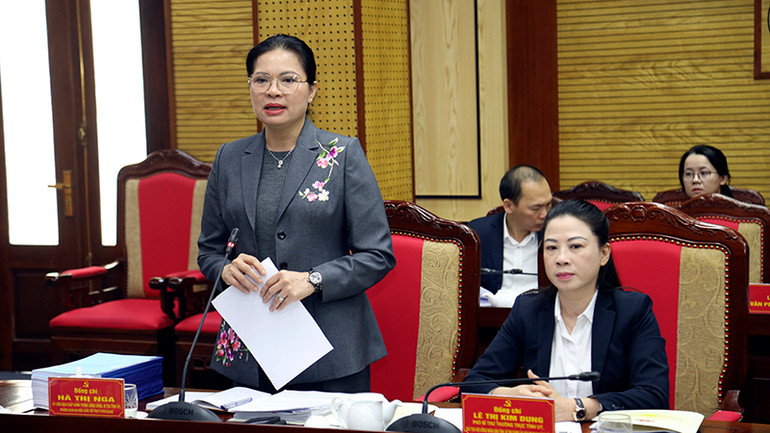 Đồng chí Hà Thị Nga, Bí thư Tỉnh ủy Tuyên Quang phát biểu tại buổi làm việc.