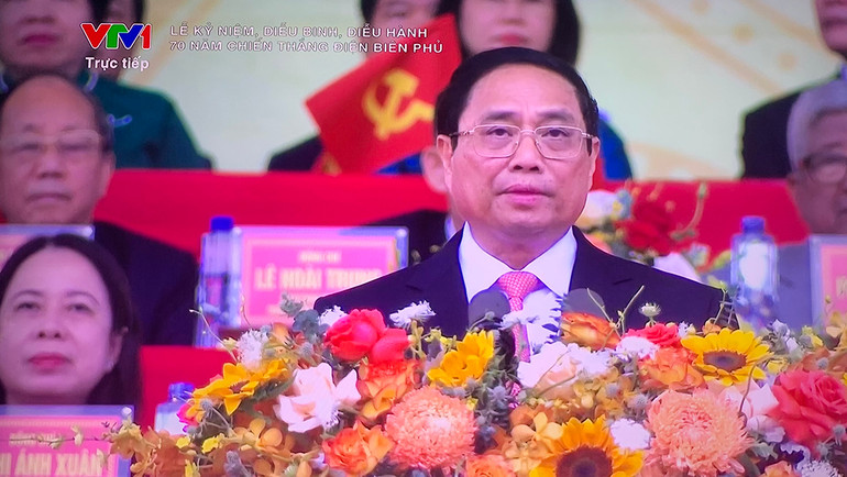 Thủ tướng Chính phủ Phạm Minh Chính trình bày Diễn văn tại Lễ kỷ niệm. (Ảnh chụp màn hình)