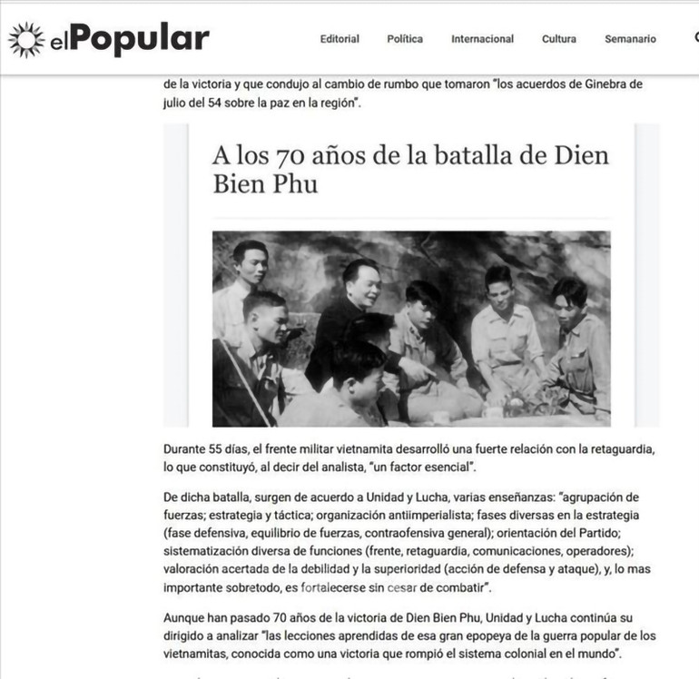 Ảnh chụp màn hình bài báo. (Ảnh: TTXVN)