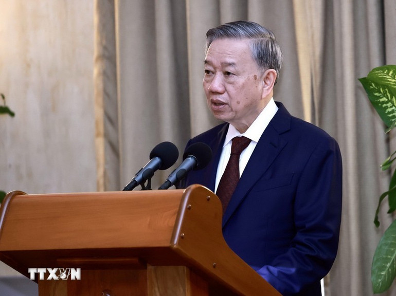 Tổng Bí thư, Chủ tịch nước Tô Lâm phát biểu tại buổi gặp gỡ đại biểu hữu nghị nhân dân và thế hệ trẻ Cuba.