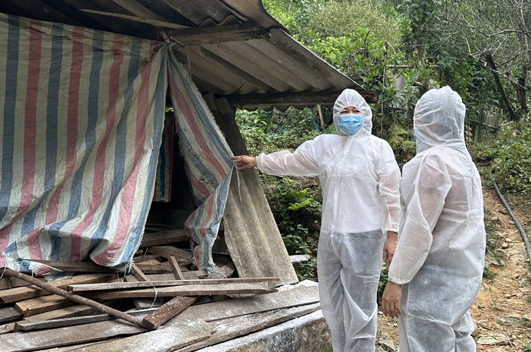 Cán bộ thú y kiểm tra, triển khai biện pháp dập dịch tại huyện Bạch Thông. (Ảnh: LÊ TRANG).