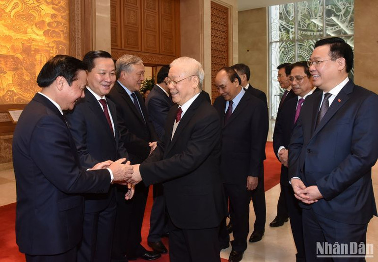 Tổng Bí thư Nguyễn Phú Trọng và các đại biểu dự hội nghị.