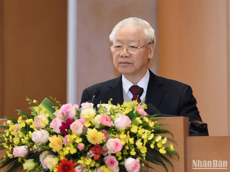 Tổng Bí thư Nguyễn Phú Trọng phát biểu chỉ đạo hội nghị.