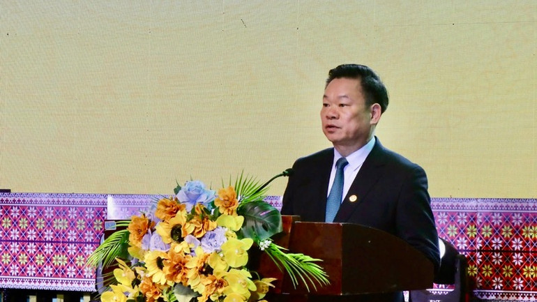 Bí thư Tỉnh ủy Bắc Kạn Hoàng Duy Chinh phát biểu tại lễ kỷ niệm. (Ảnh: TUẤN SƠN)
