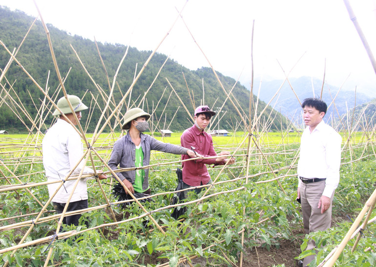 Ông Lò Văn Pháng (ngoài cùng bên phải) đã thành công trong việc vận động người dân chuyển đổi cây trồng, vật nuôi hiệu quả kinh tế cao. Ông Lò Văn Pháng (ngoài cùng bên phải) đã thành công trong việc vận động người dân chuyển đổi cây trồng, vật nuôi hiệu quả kinh tế cao.