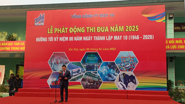 Tổng Giám đốc Tổng công ty May 10 Thân Đức Việt phát biểu tại buổi lễ. Tổng Giám đốc Tổng công ty May 10 Thân Đức Việt phát biểu tại buổi lễ.