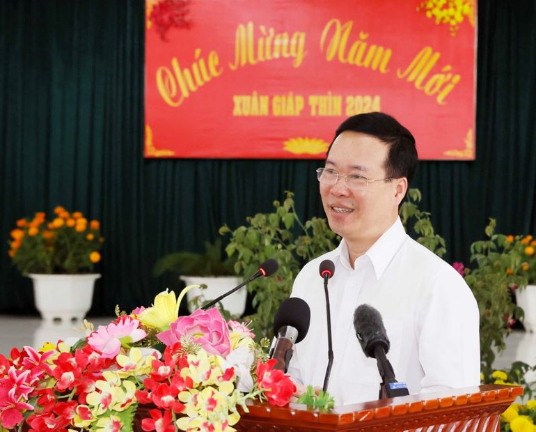 Chủ tịch nước Võ Văn Thưởng phát biểu chúc Tết, động viên cán bộ, chiến sĩ Trung đoàn 152, Quân khu 9.