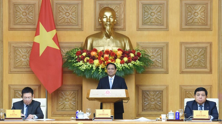 Thủ tướng Phạm Minh Chính phát biểu ý kiến tại Tọa đàm. (Ảnh: TRẦN HẢI)