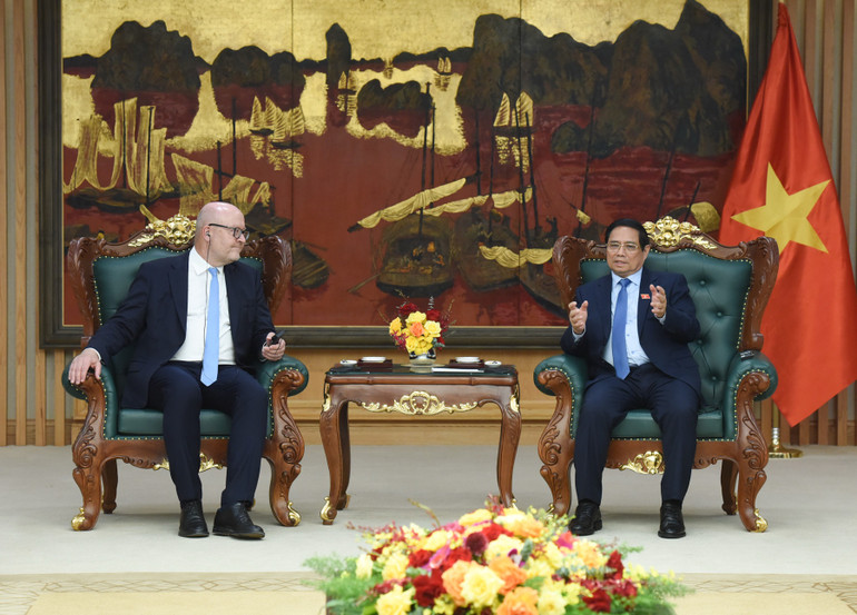 Thủ tướng Phạm Minh Chính tiếp ông Tomas Heidar, Chánh án Tòa án quốc tế về Luật biển (ITLOS). (Ảnh: TRẦN HẢI)