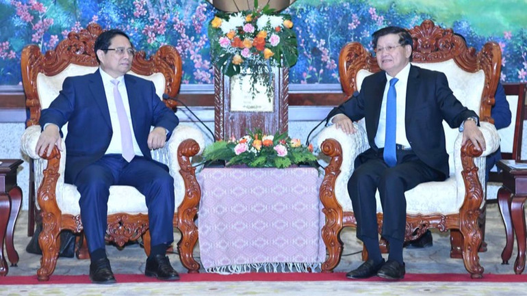 Thủ tướng Phạm Minh Chính hội kiến Tổng Bí thư, Chủ tịch nước Lào Thongloun Sisoulith. (Ảnh: THANH GIANG) Thủ tướng Phạm Minh Chính hội kiến Tổng Bí thư, Chủ tịch nước Lào Thongloun Sisoulith. (Ảnh: THANH GIANG)