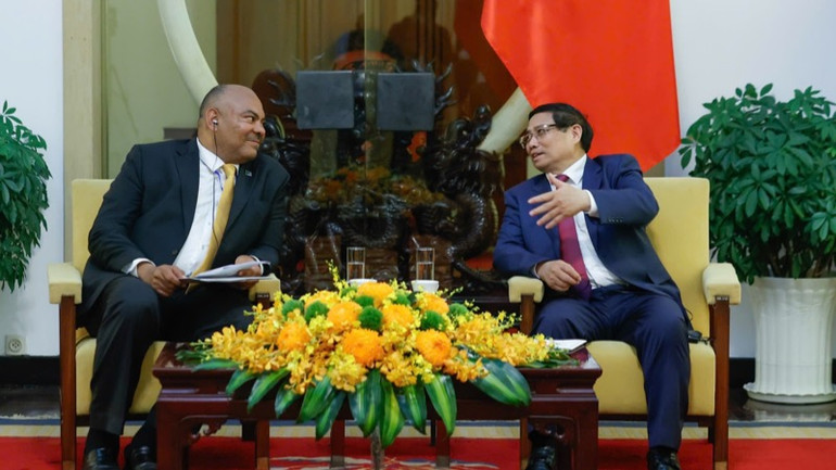 Thủ tướng Chính phủ Phạm Minh Chính tiếp Bộ Trưởng Ngoại giao và Hợp tác Đông Phi, Cộng hòa Thống nhất Tanzania Mahmoud Thabit Kombo. (Ảnh: NHẬT BẮC)