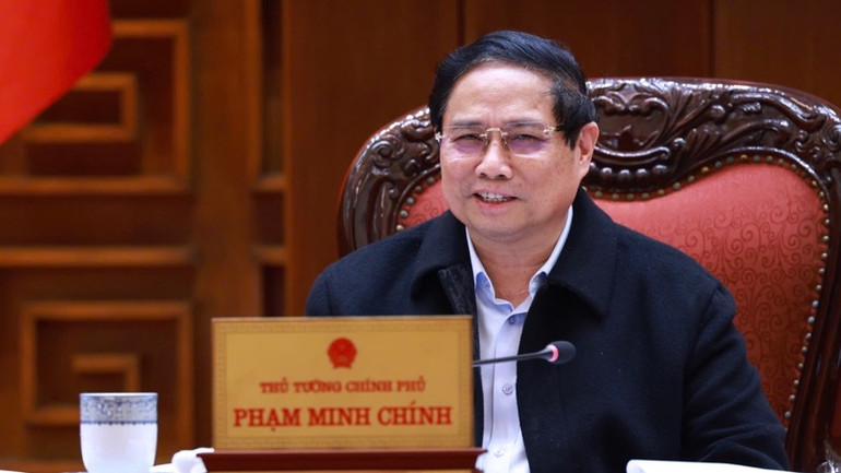 Thủ tướng Phạm Minh Chính phát biểu ý kiến tại cuộc họp. (Ảnh: TRẦN HẢI)