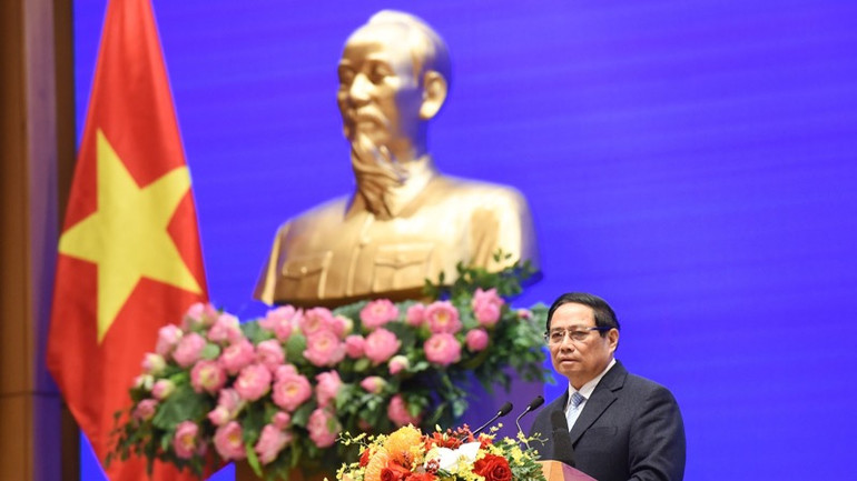 Thủ tướng Chính phủ Phạm Minh Chính phát biểu ý kiến tại buổi lễ. (Ảnh: TRẦN HẢI)