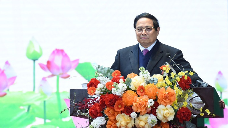 Thủ tướng Phạm Minh Chính phát biểu ý kiến tại Lễ kỷ niệm. (Ảnh: TRẦN HẢI)