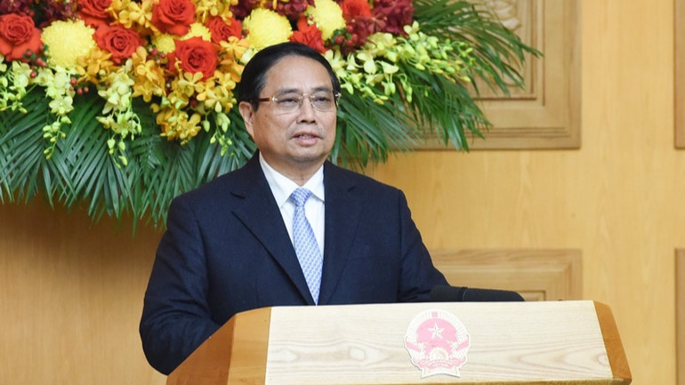 Thủ tướng Phạm Minh Chính chia sẻ các ý kiến với các tập đoàn, doanh nghiệp Hàn Quốc. (Ảnh: TRẦN HẢI)