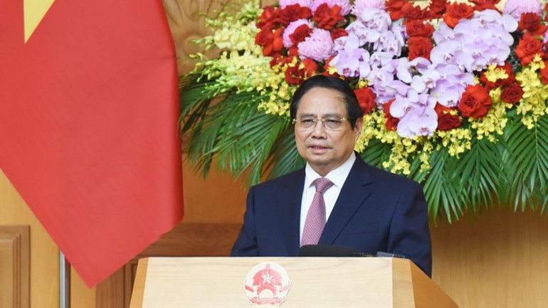 Thủ tướng Phạm Minh Chính phát biểu ý kiến tại phiên họp. (Ảnh: TRẦN HẢI). Thủ tướng Phạm Minh Chính phát biểu ý kiến tại phiên họp. (Ảnh: TRẦN HẢI).