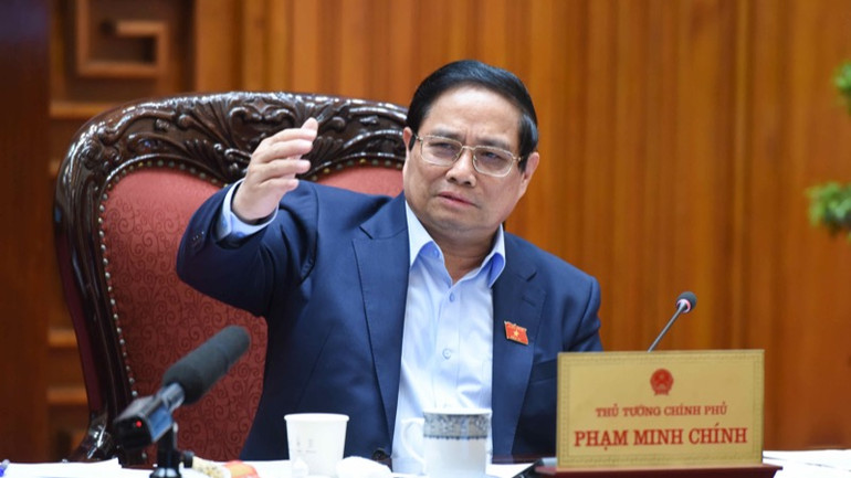 Thủ tướng Chính phủ Phạm Minh Chính phát biểu ý kiến chỉ đạo cuộc họp (Ảnh: TRẦN HẢI).