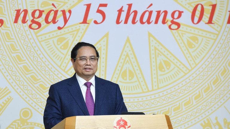 Thủ tướng Phạm Minh Chính phát biểu ý kiến chỉ đạo Phiên họp. (Ảnh: TRẦN HẢI)