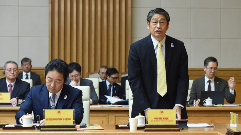 Đại sứ Nhật Bản tại Việt Nam Ito Naoki phát biểu ý kiến tại Toạ đàm (Ảnh: TRẦN HẢI).