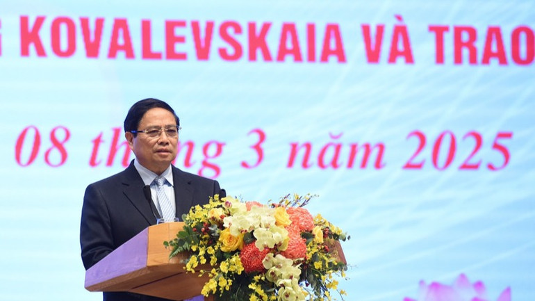 Thủ tướng Phạm Minh Chính phát biểu ý kiến tại buổi lễ. (Ảnh: TRẦN HẢI)