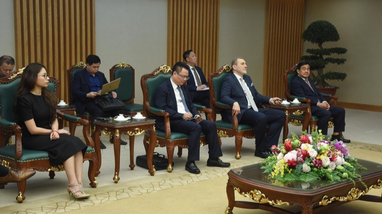 Lãnh đạo Tập đoàn Thành Công và Skoda Auto tham dự buổi tiếp. (Ảnh: TRẦN HẢI)