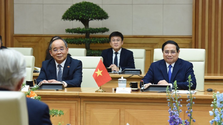 Thủ tướng Chính phủ Phạm Minh Chính phát biểu ý kiến tại buổi hội kiến. (Ảnh: TRẦN HẢI)