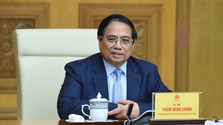 Thủ tướng Phạm Minh Chính phát biểu ý kiến tại buổi tiếp. (Ảnh: TRẦN HẢI)