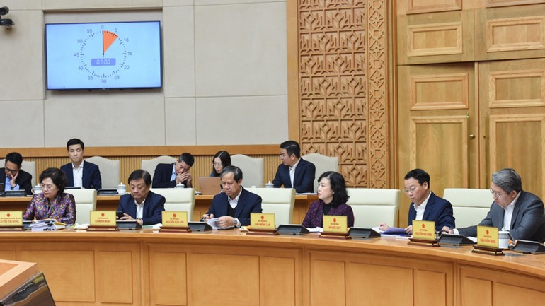 Lãnh đạo các bộ, ngành Trung ương tham dự cuộc họp. (Ảnh: TRẦN HẢI)