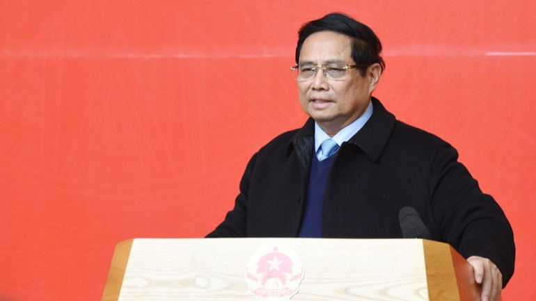 Thủ tướng Phạm Minh Chính phát biểu ý kiến tại chương trình gặp mặt. (Ảnh: TRẦN HẢI)