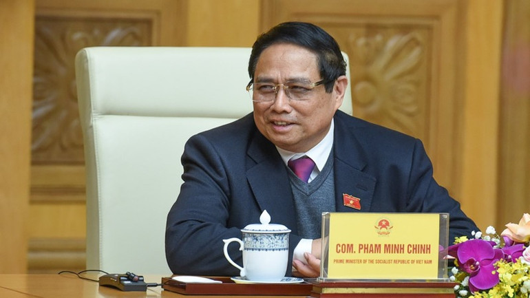 Thủ tướng Phạm Minh Chính phát biểu ý kiến tại buổi tiếp. (Ảnh: TRẦN HẢI)