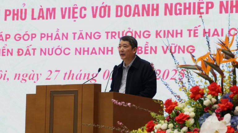 Thứ trưởng Tài chính Cao Anh Tuấn phát biểu ý kiến tại Hội nghị. (Ảnh: ĐÌNH HẢI/VGP)