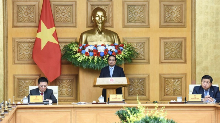 Thủ tướng Phạm Minh Chính phát biểu ý kiến tại tọa đàm. (Ảnh: TRẦN HẢI)