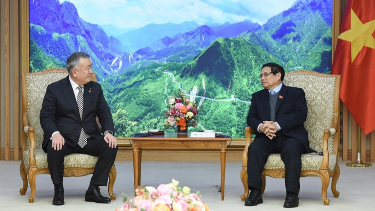 Thủ tướng Phạm Minh Chính tiếp ông Nagao Yutaka, Chủ tịch Tập Đoàn Yamato Holdings (Nhật Bản). (Ảnh: TRẦN HẢI)