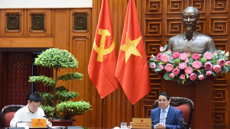 Thủ tướng Phạm Minh Chính phát biểu ý kiến chỉ đạo phiên họp. (Ảnh: TRẦN HẢI)
