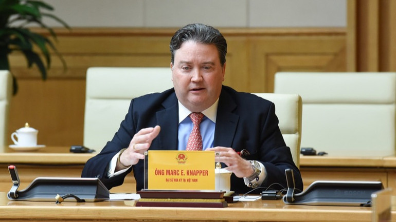 Đại sứ Hoa Kỳ tại Việt Nam Marc E. Knapper phát biểu ý kiến (Ảnh: TRẦN HẢI).