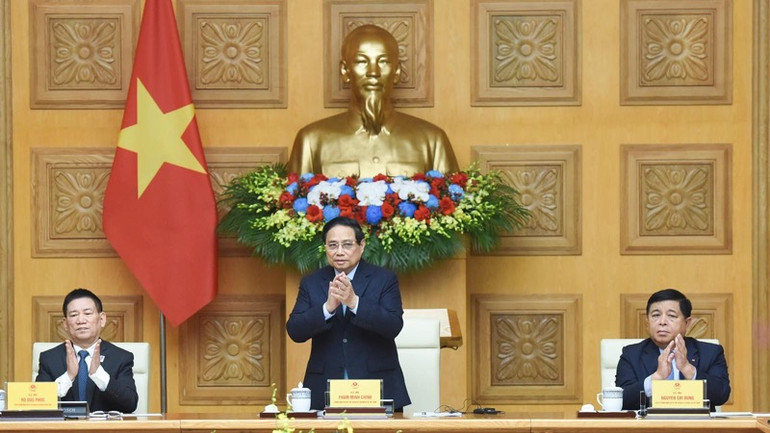 Thủ tướng Phạm Minh Chính chủ trì Toạ đàm với các tập đoàn hàng đầu của Nhật Bản (Ảnh: TRẦN HẢI).