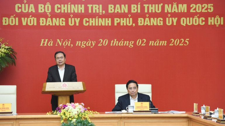 Bí thư Đảng ủy Quốc hội, Chủ tịch Quốc hội Trần Thanh Mẫn phát biểu ý kiến tại Hội nghị. (Ảnh: TRẦN HẢI)