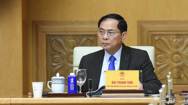 Phó Thủ tướng, Bộ trưởng Ngoại giao Bùi Thanh Sơn phát biểu ý kiến tại Tọa đàm. (Ảnh: TRẦN HẢI)