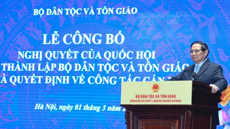 Thủ tướng Phạm Minh Chính phát biểu ý kiến chỉ đạo tại buổi lễ. (Ảnh: TRẦN HẢI)