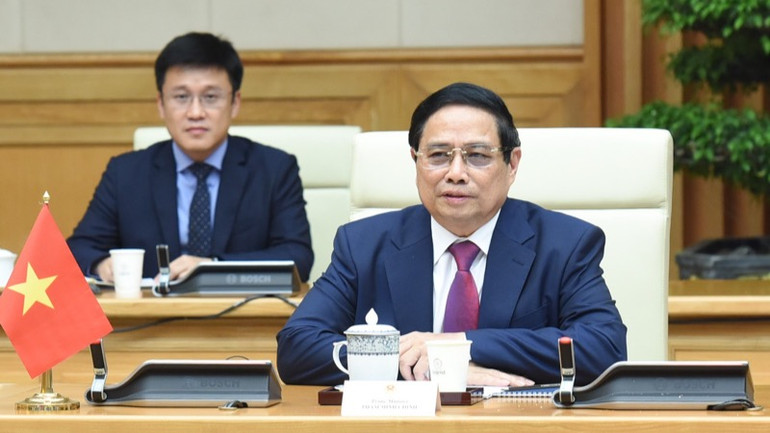 Thủ tướng Phạm Minh Chính phát biểu ý kiến tại buổi hội kiến. (Ảnh: TRẦN HẢI)