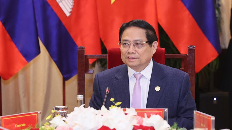 Thủ tướng Phạm Minh Chính phát biểu ý kiến tại cuộc gặp. (Ảnh: NHẬT BẮC/VGP)