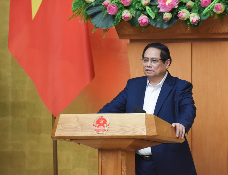 Thủ tướng Phạm Minh Chính phát biểu ý kiến tại phiên họp. (Ảnh: TRẦN HẢI)