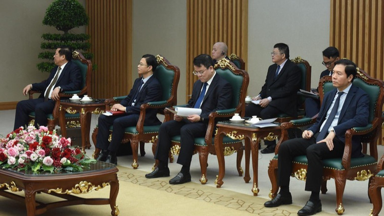 Lãnh đạo một số bộ, ngành Việt Nam tham dự buổi tiếp. (Ảnh: TRẦN HẢI)